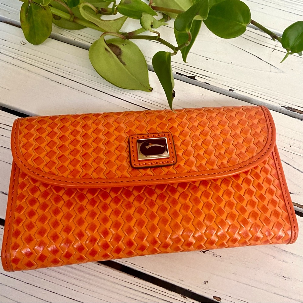 Dooney & Bourke Camden Woven Leather Continental Clutch Wallet Orange